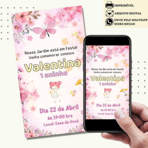 Convite Fadas Jardim Encantado Borboletas Virtual Digital