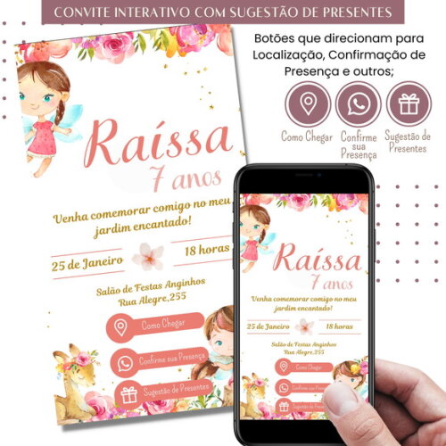 Convite Fadas Digital Interativo Sugestão de Presente