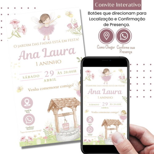 Convite Fadas Jardim Encantado Digital Interativo