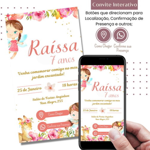 Convite Fadas Jardim Encantado Digital Interativo