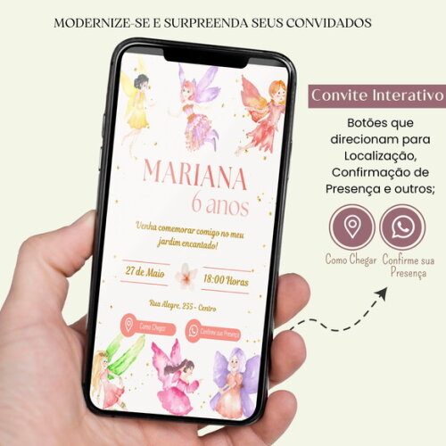 Convite Fadas Jardim Encantado Digital Interativo