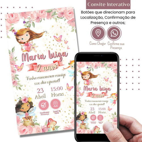 Convite Fadas Jardim Encantado Digital Interativo Virtual