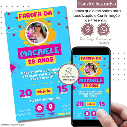 Convite Farofa Tardezinha Digital Interativo Virtual