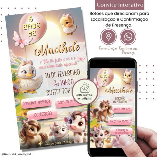 Convite Fazendinha Bichinhos Digital Sugestão de Presente