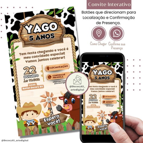 Convite Fazendinha Bichinhos Digital Interativo Virtual