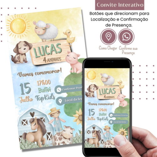 Convite Fazendinha Bichinhos Digital Interativo Virtual