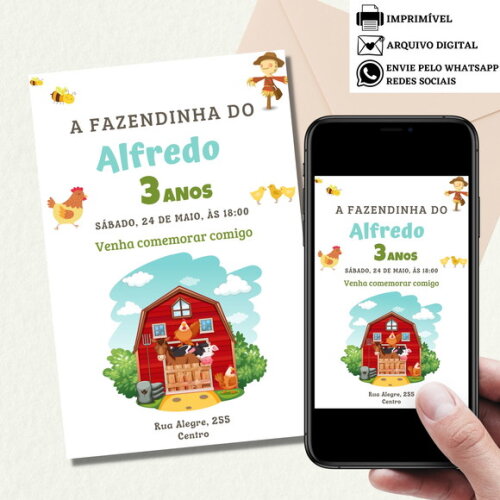 Convite Fazendinha Bosque Digital Virtual Aniversário