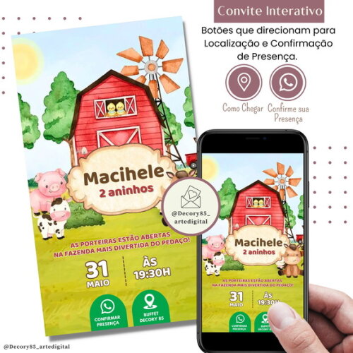 Convite Fazendinha Menino Digital Interativo Virtual