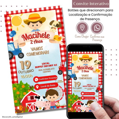 Convite Fazendinha Menino Digital Interativo Virtual