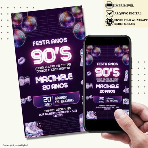 Convite Festa Anos 90 80 Flashback Digital