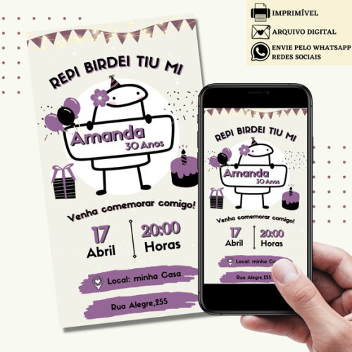 Convite Flork Bonequinho 15,20,30,40,50 Anos Digital Virtual