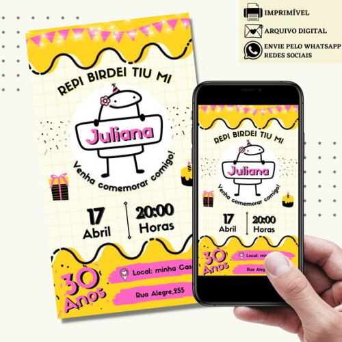 Convite Flork Bonequinho 15,20,30,40,50 Anos Digital Virtual