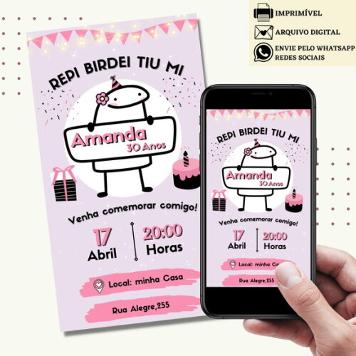 Convite Flork Bonequinho 15,20,30,40,50 Anos Digital Virtual