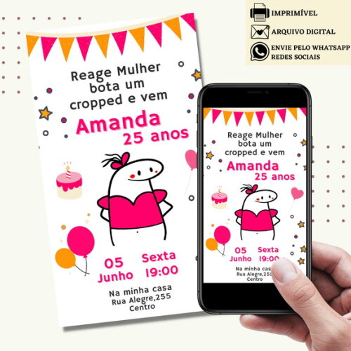 Convite Flork Bonequinho 15,20,30,40,50 Anos Digital Virtual