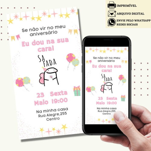 Convite Flork Bonequinho 15,20,30,40,50 Anos Digital Virtual