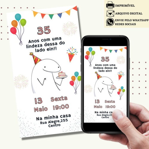 Convite Flork Bonequinho 15,20,30,40,50 Anos Digital Virtual