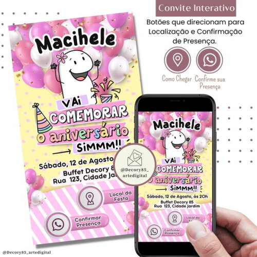 Convite Flork Bonequinho Bentô Digital Interativo Virtual