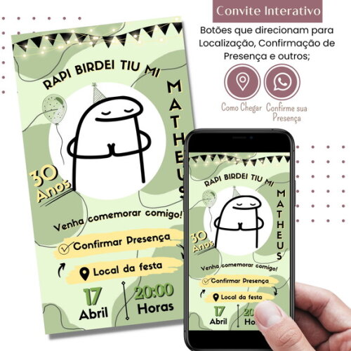 Convite Flork Bonequinho Bentô Digital Interativo Virtual