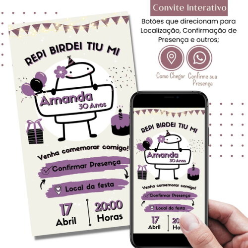 Convite Flork Bonequinho Bentô Digital Interativo Virtual