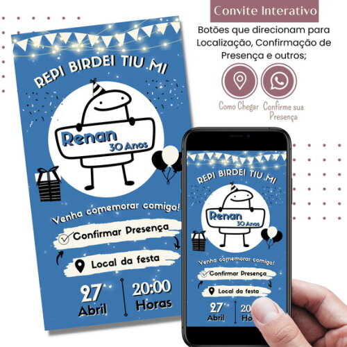 Convite Flork Bonequinho Bentô Digital Interativo Virtual