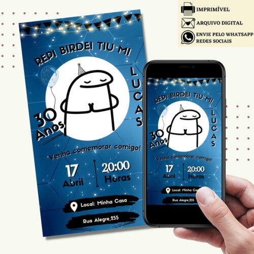 Convite Flork Bonequinho Bentô Digital Virtual