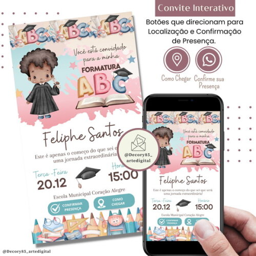 Convite Formatura Abc Pré Escolar Digital Interativo Virtual