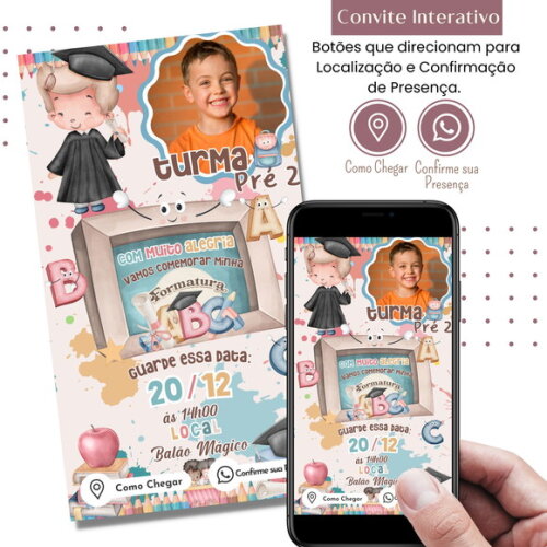 Convite Formatura Abc Pré Escolar Digital Interativo Virtual