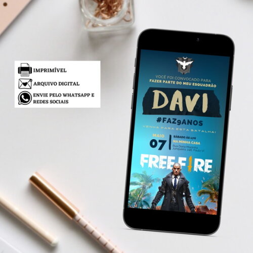 Convite Freefire Digital Virtual Menino