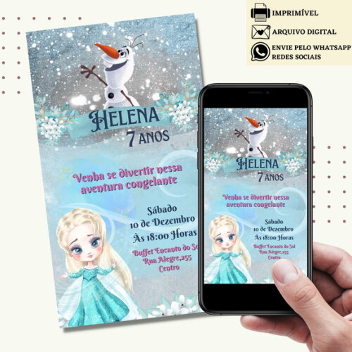 Convite Frozen Elsa Aquarela Digital Virtual