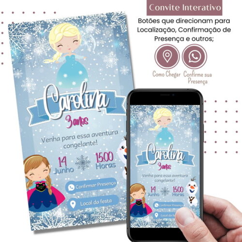 Convite Frozen Elsa Digital Interativo Virtual