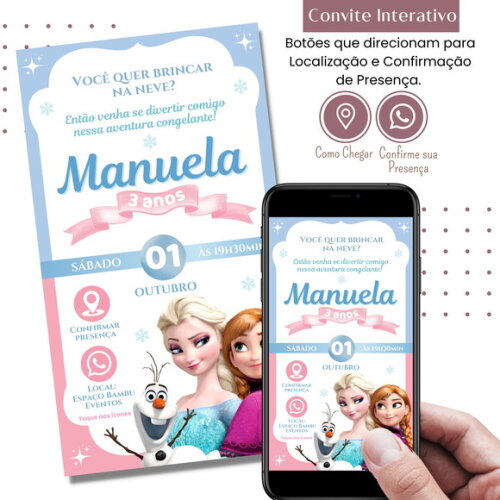 Convite Frozen Elsa Digital Interativo Virtual