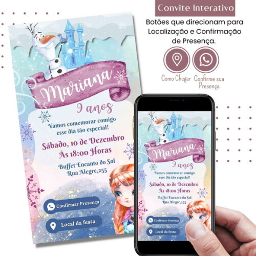 Convite Frozen Anna Digital Interativo Virtual
