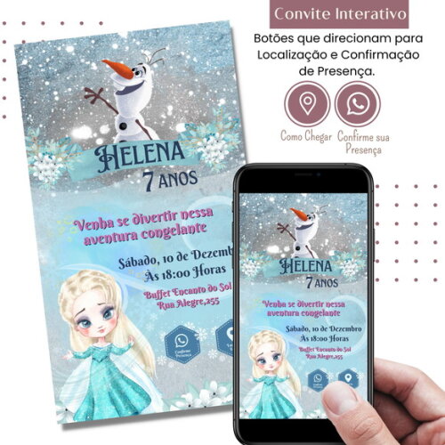 Convite Frozen Elsa Digital Interativo Virtual