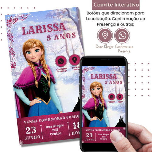 Convite Frozen Elsa Digital Interativo Virtual