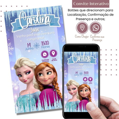 Convite Frozen Elsa Digital Interativo Virtual