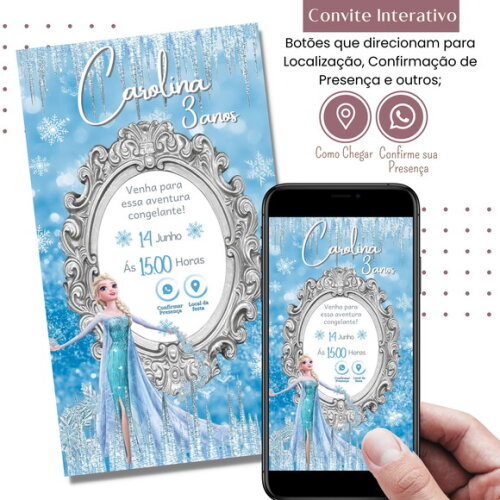 Convite Frozen Elsa Digital Interativo Virtual