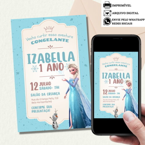 Convite Frozen Elsa Digital Virtual Aniversário Festa