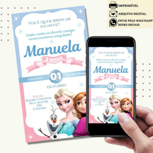 Convite Frozen Elsa e Anna Digital Virtual