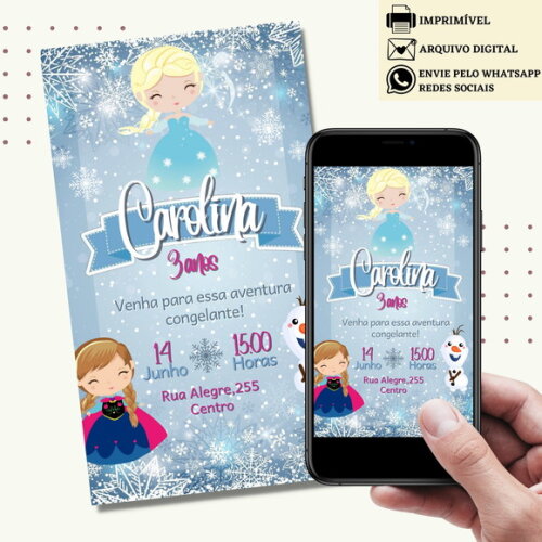 Convite Frozen Elsa e Anna Digital Virtual