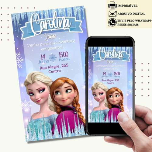 Convite Frozen Elsa e Anna Digital Virtual