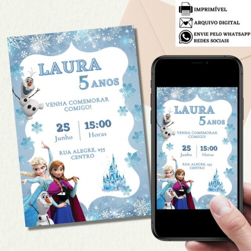 Convite Frozen Elsa e Anna Digital Virtual Aniversário