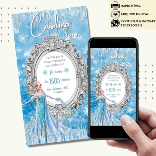 Convite Frozen Elsa e Anna Digital Virtual