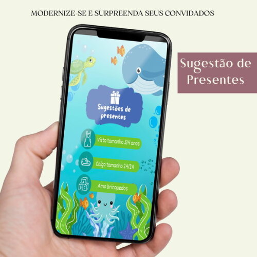 Convite Fundo do Mar Digital Interativo Sugestão de Presente
