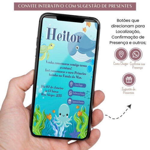 Convite Fundo do Mar Digital Interativo Sugestão de Presente