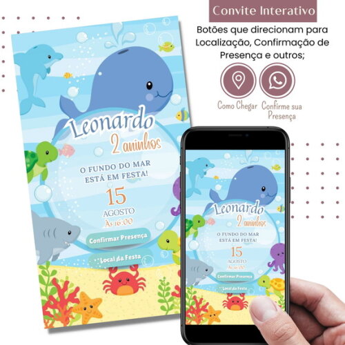 Convite Fundo do Mar Digital Interativo Virtual