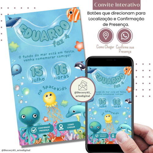 Convite Fundo do Mar Digital Interativo Virtual