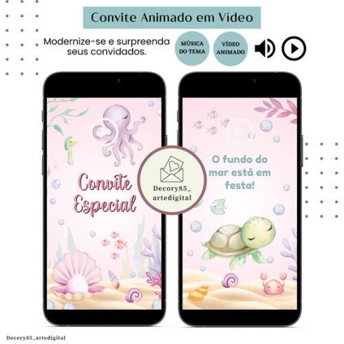 Convite Fundo do Mar em Vídeo Animado com Música Digital