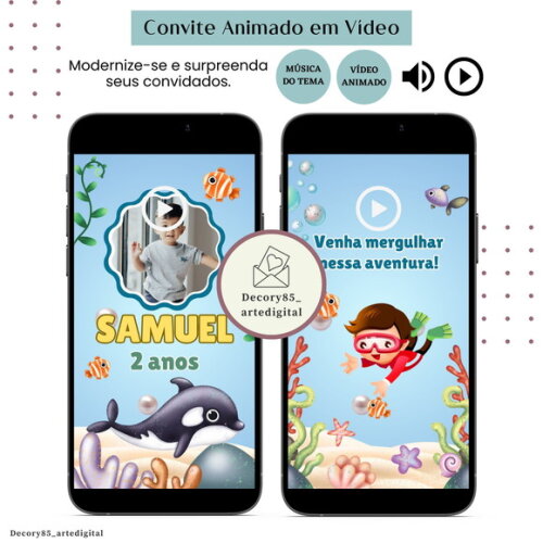 Convite Fundo do Mar em Vídeo Animado com Música Digital
