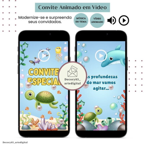 Convite Fundo do Mar em Vídeo Animado com Música Digital