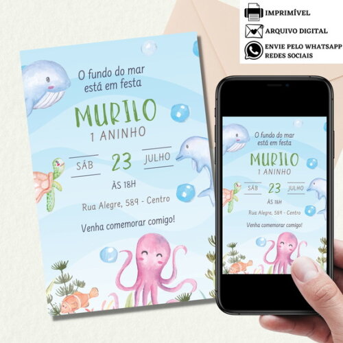 Convite Fundo do Mar Digital Virtual Aniversário